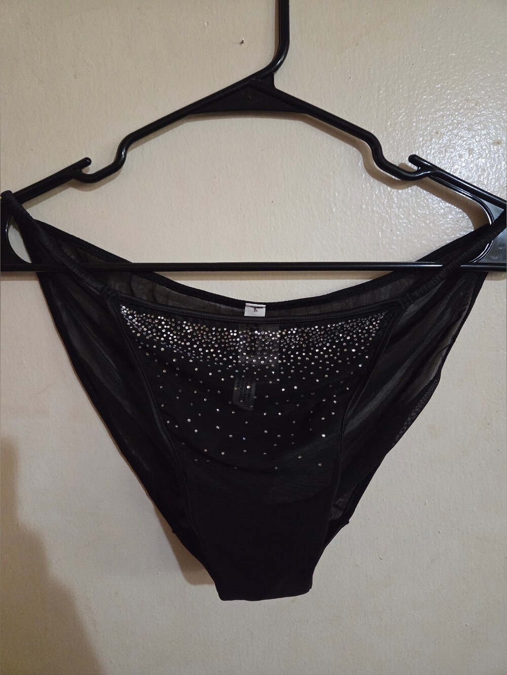 Victoria's Secret Black Blingy Sparkle String Bikini Size XL NWT